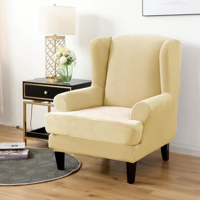 Housse Fauteuil Wingback Velours Beige 331