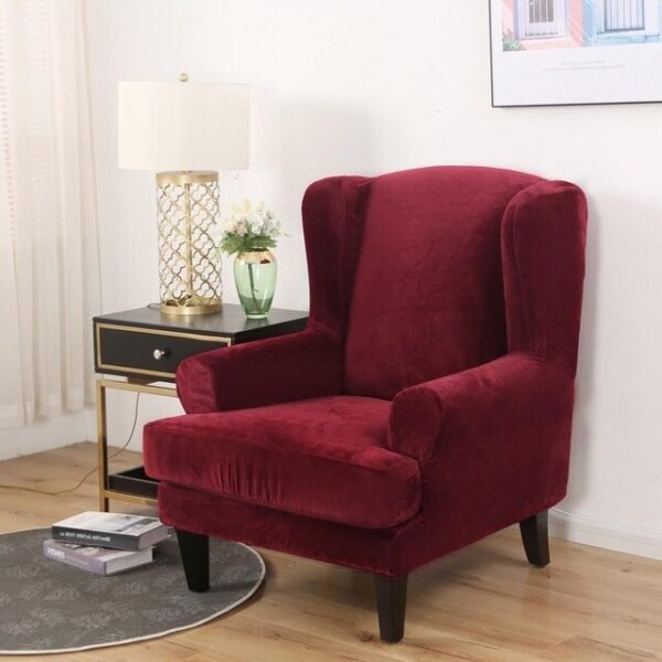 Housse Fauteuil Wingback Velours Bordeaux 335