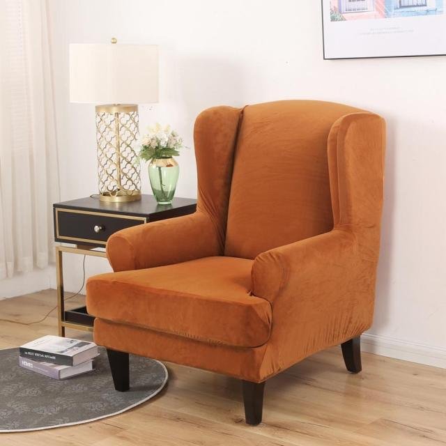 Housse Fauteuil Wingback Velours Orange brulée 330